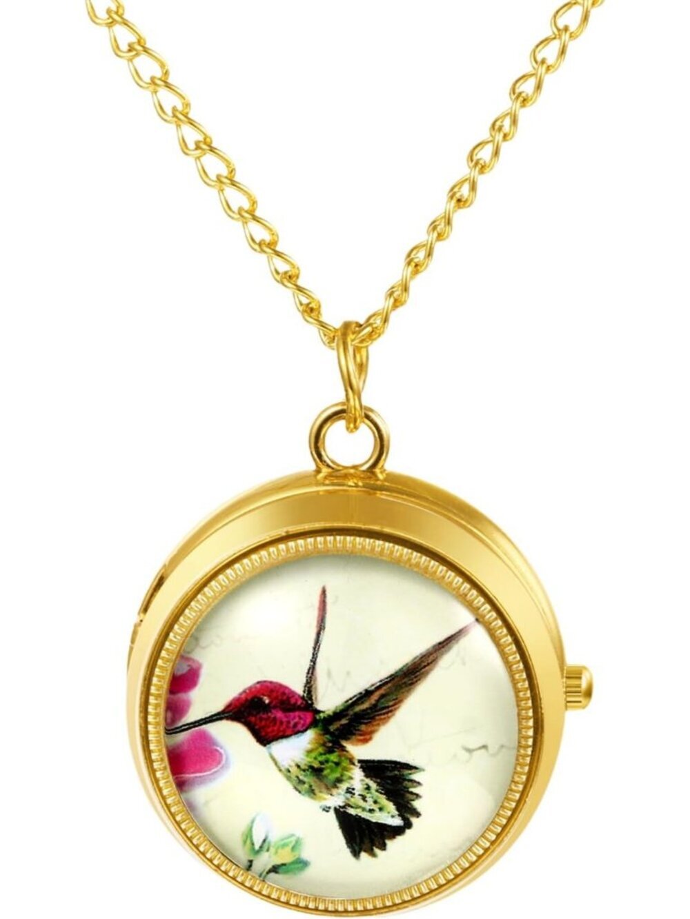 Women's Gold Analog Quartz Bird Vintage Pendant Necklace Chain Pocket Watch